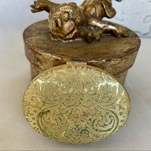 Vintage Mirrored Oval Compact French Nouveau Design with Honey Loose Powder